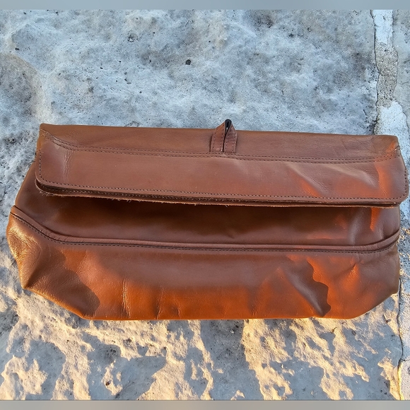 Vintage 1970s Phillippe brown leather fold over clutch bag purse luxury craftman - Picture 5 of 10